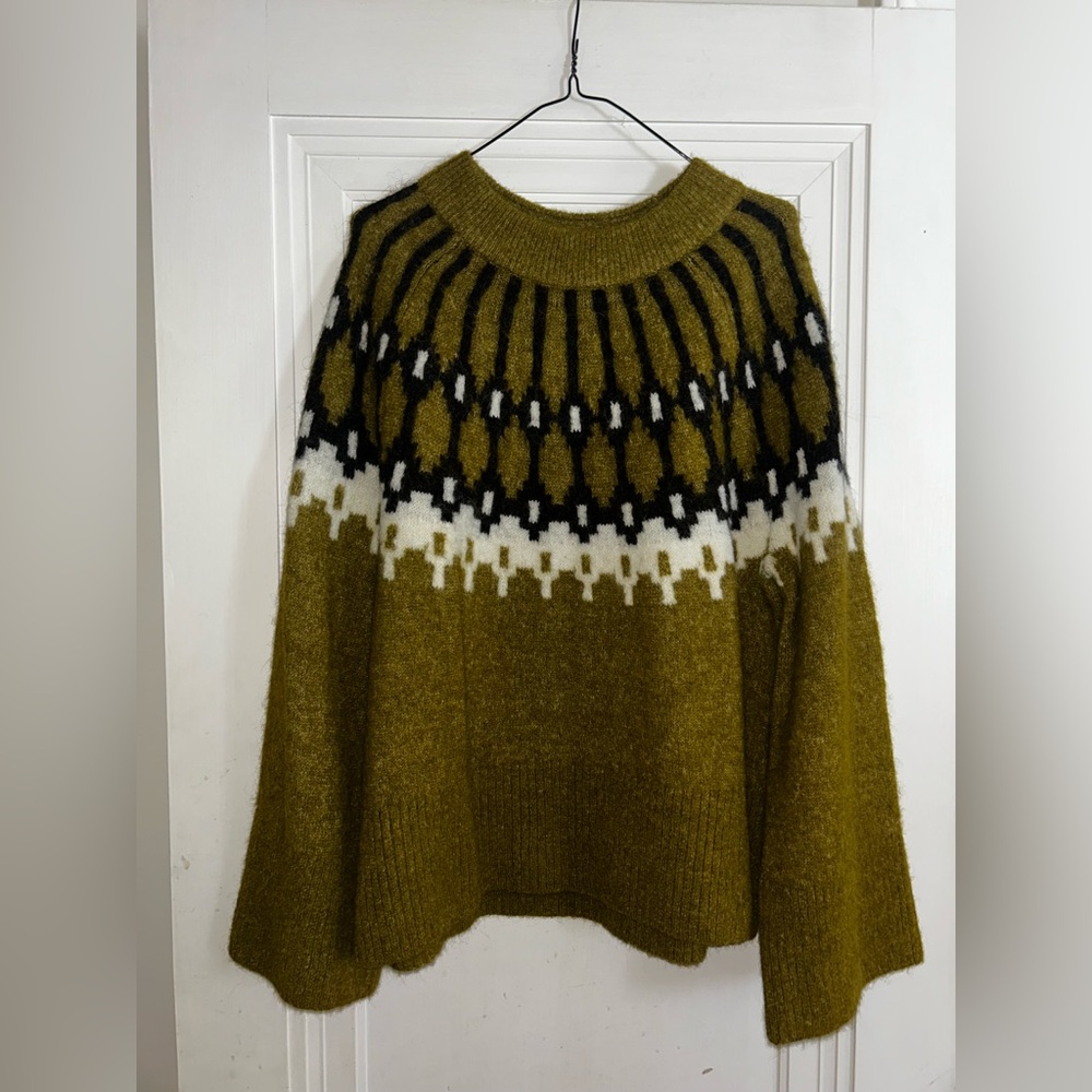 Banana Republic Olive and Black Patterned Sweater alpaca